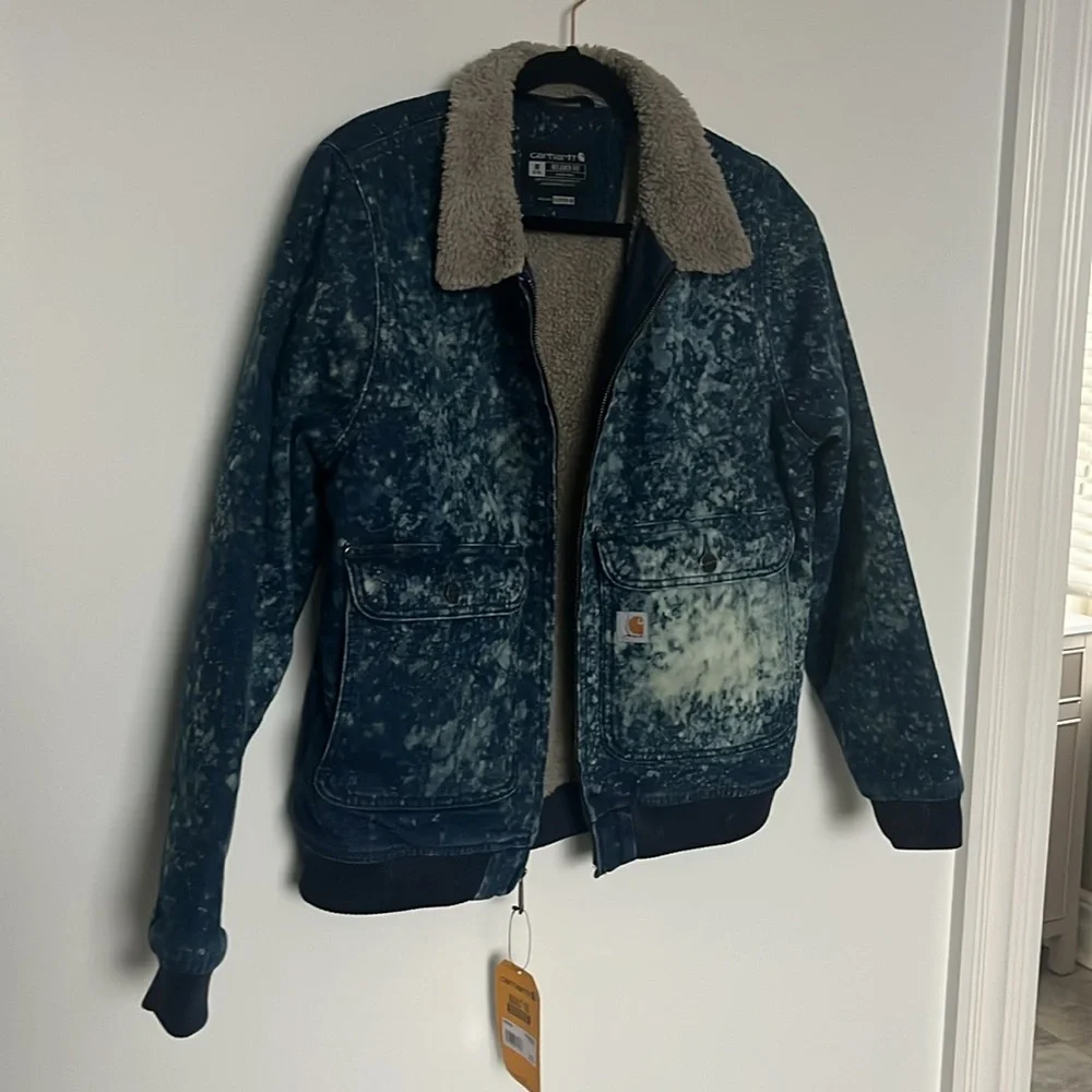 Fall Custom Carhartt Hand-Dyed Veronica Beard Inspired Denim Sherpa Jacket, NWT